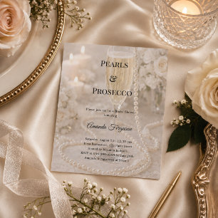 Parels Prosecco luxe Bruidsdouche uitnodiging