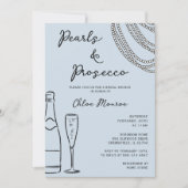 Parels & Prosecco Modern Dusty Blue Bruids Brunch Kaart (Voorkant)