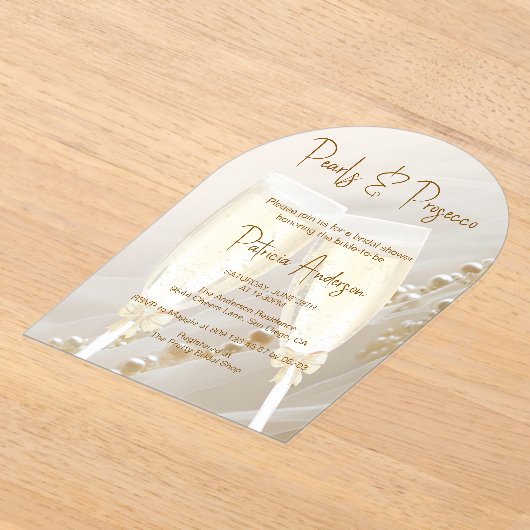 Parels & Prosecco Modern Elegant Vrijgezellenfeest Acryl Uitnodigingen (Laagn)