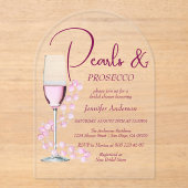 Parels & Prosecco Modern Elegant Vrijgezellenfeest Acryl Uitnodigingen (Voorkant)