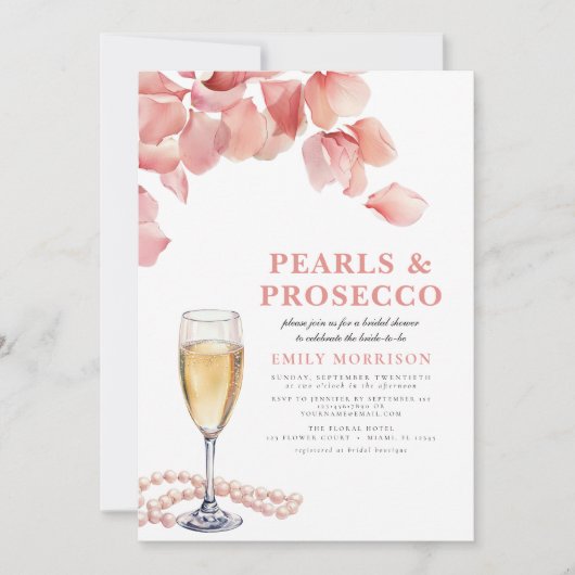 Parels & Prosecco Modern Roze Bloemen Vrijgezellen Kaart (Voorkant)