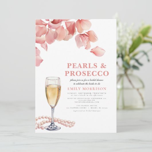 Parels & Prosecco Modern Roze Bloemen Vrijgezellen Kaart (Staand voorkant)