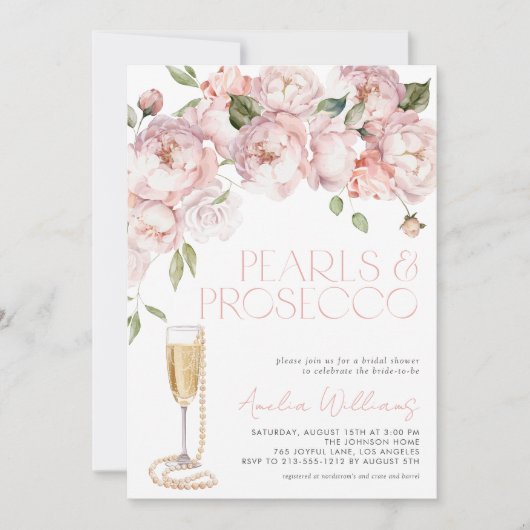 Parels & Prosecco Modern Roze Bloemen Vrijgezellen Kaart (Voorkant)