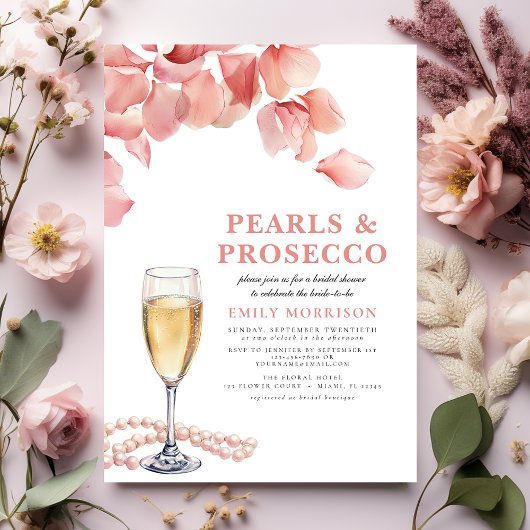 Parels & Prosecco Modern Roze Bloemen Vrijgezellen Kaart