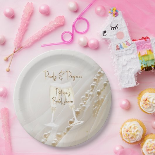 Parels & Prosecco Moderne Elegante Bruidsmeisje Bo Papieren Bordje (Feest)