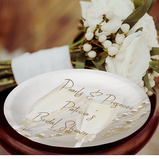 Parels & Prosecco Moderne Elegante Bruiloftsborrel Papieren Bordje