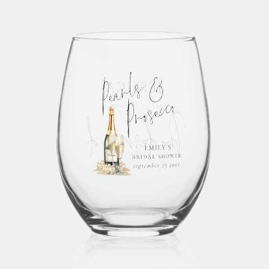 Parels Prosecco Naam Bedankt voor het zijn bruidsm Wijnglas Zonder Voet (Voorkant)