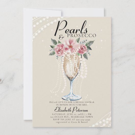 Parels Prosecco Petals Ivoor Brunch Vrijgezellenfe Kaart (Voorkant)