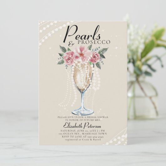 Parels Prosecco Petals Ivoor Brunch Vrijgezellenfe Kaart (Staand voorkant)