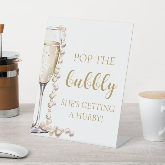 Parels Prosecco Pop The Bubble Ze krijgt Hubby Reclamebord Met Voetstuk (Insitu)