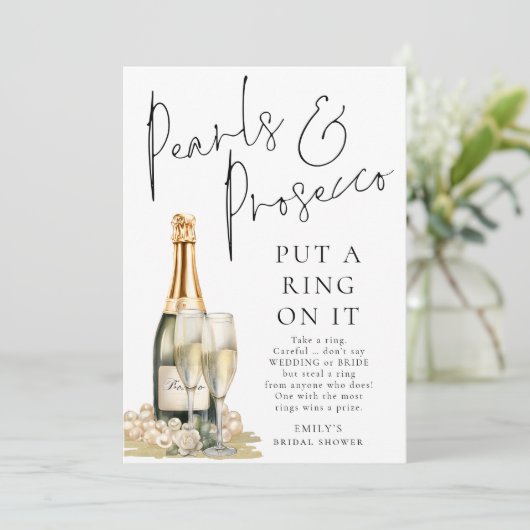 Parels Prosecco Ring op het Vrijgezellenfeest Game Kaart (Staand voorkant)