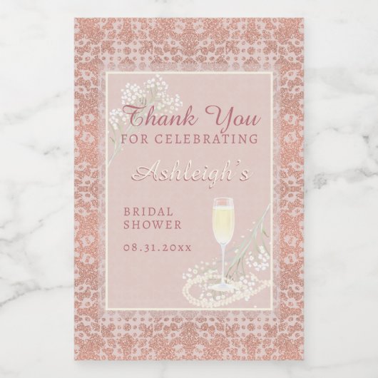 Parels & Prosecco Roos Goud Vrijgezellenfeest Favo Wijn Etiket (Enkel label)