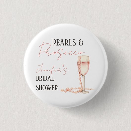 Parels & Prosecco Roze Bruidsdiner Ronde Button 3,2 Cm (Voorkant)