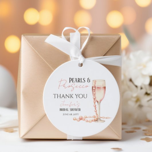 Parels & Prosecco Roze Bruidsfeest Cadeau Bedankjes Labels