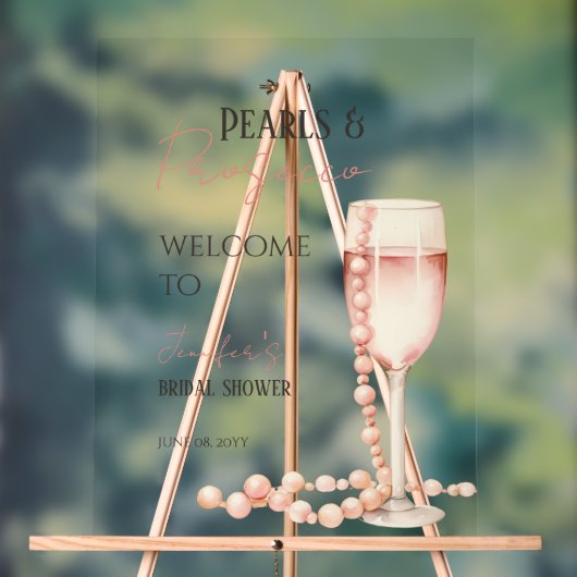 Parels & Prosecco Roze Bruidsontvangst Verwelkomin Acryl Bord (Neutraal)