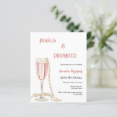 Parels Prosecco roze bubbels verjaardagsuitnodigin (Staand voorkant)