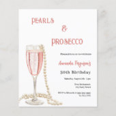 Parels Prosecco roze bubbels verjaardagsuitnodigin (Voorkant)