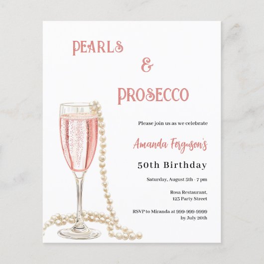 Parels Prosecco roze bubbels verjaardagsuitnodigin (Voorkant)