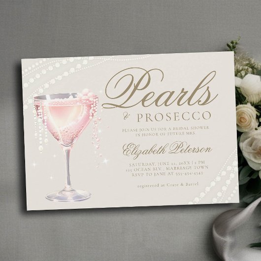 Parels Prosecco Roze Bubble Ecru Vrijgezellenfeest Kaart