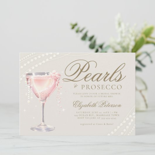 Parels Prosecco Roze Bubble Ecru Vrijgezellenfeest Kaart (Staand voorkant)