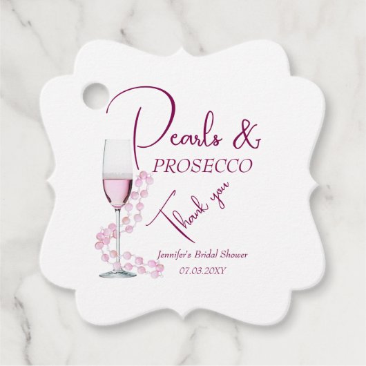 Parels & Prosecco Roze Champagne Bruiloft Bedankjes Labels (Voorkant)
