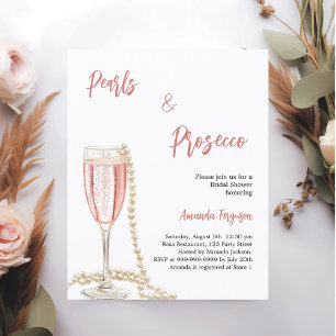 Parels Prosecco roze chic Bruids Douche uitnodigin