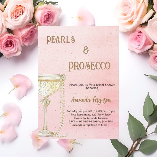 Parels Prosecco roze elegant Vrijgezellenfeest Kaart