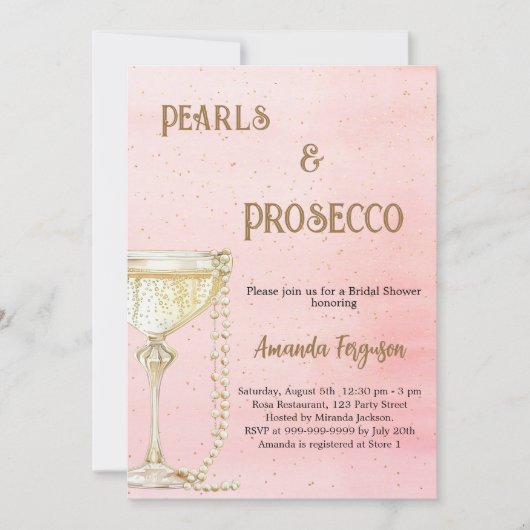 Parels Prosecco roze elegant Vrijgezellenfeest Kaart (Voorkant)