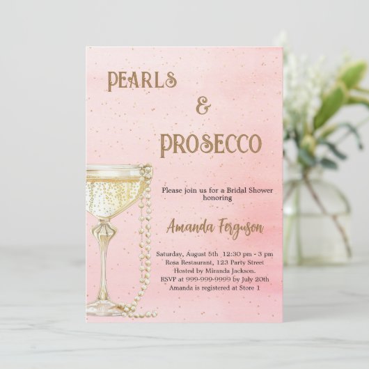 Parels Prosecco roze elegant Vrijgezellenfeest Kaart (Staand voorkant)