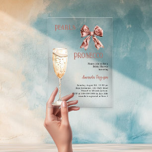 Parels Prosecco roze lint Bruidsdouche helder Acryl Uitnodigingen