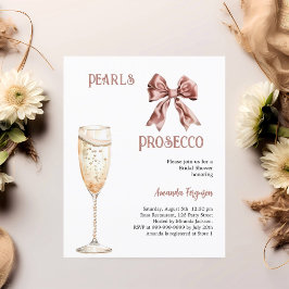 Parels Prosecco roze strik Bruids Douche uitnodigi