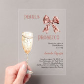 Parels Prosecco roze strik Vrijgezellenfeest helde Acryl Uitnodigingen (Insitu (Draagbaar))