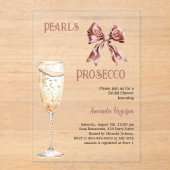 Parels Prosecco roze strik Vrijgezellenfeest helde Acryl Uitnodigingen (Voorkant)