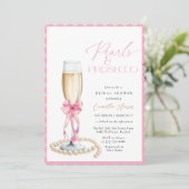 Parels & Prosecco Roze strik Vrijgezellenfeest Kaart (Staand voorkant)
