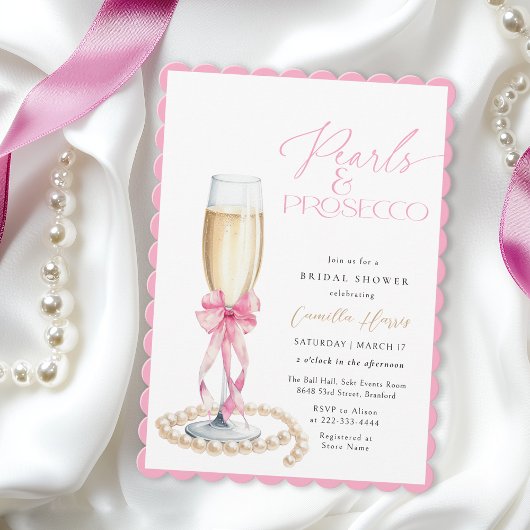 Parels & Prosecco Roze strik Vrijgezellenfeest Kaart