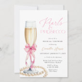 Parels & Prosecco Roze strik Vrijgezellenfeest Kaart (Voorkant)