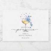 Parels & Prosecco Stoffig Blauw Vrijgezellenfeest Sparkling Wijnetiket (Enkel label)