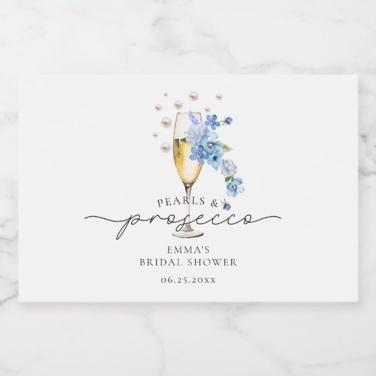 Parels & Prosecco Stoffig Blauw Vrijgezellenfeest  Sparkling Wijnetiket (Enkel label)