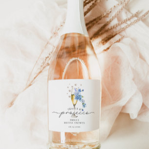 Parels & Prosecco Stoffig Blauw Vrijgezellenfeest  Sparkling Wijnetiket