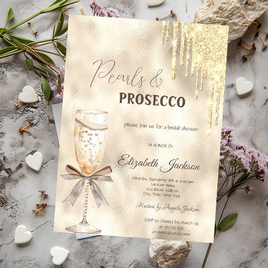 Parels Prosecco Strik Glitter Druppels Kaart