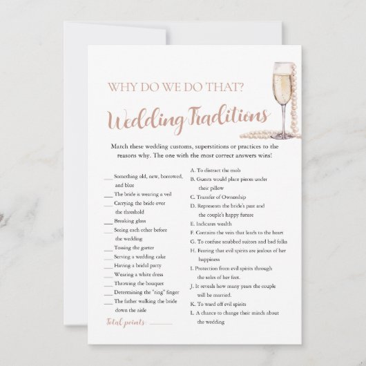 Parels & Prosecco Trouwtradities Bruidsspel Kaart (Voorkant)