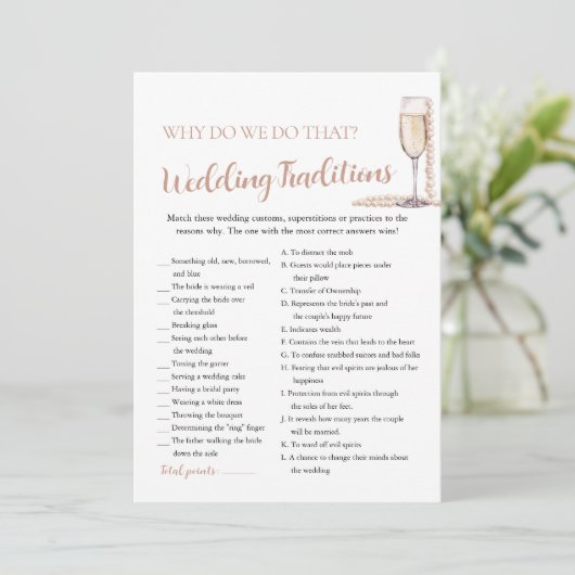 Parels & Prosecco Trouwtradities Bruidsspel Kaart (Staand voorkant)