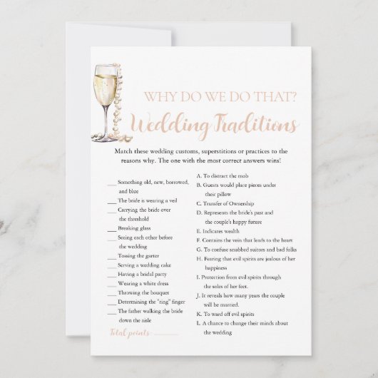 Parels & Prosecco Trouwtradities Bruidsspel Kaart (Voorkant)