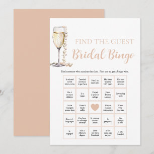 Parels & Prosecco Vind het Gast Bruids Bingo Spel Kaart
