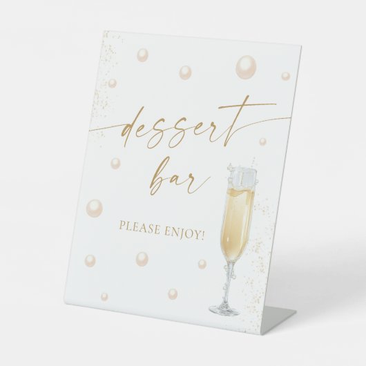 Parels Prosecco Vrijgezellenfeest Dessert Bar Reclamebord Met Voetstuk (Voorkant)