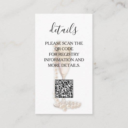 Parels & Prosecco Vrijgezellenfeest Details QR Cod Informatiekaartje (Voorkant)