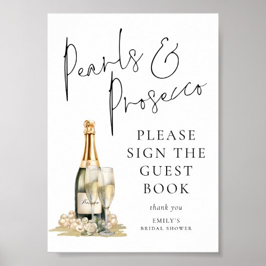 Parels Prosecco Vrijgezellenfeest Gastenboek Teken Poster (Voorkant)