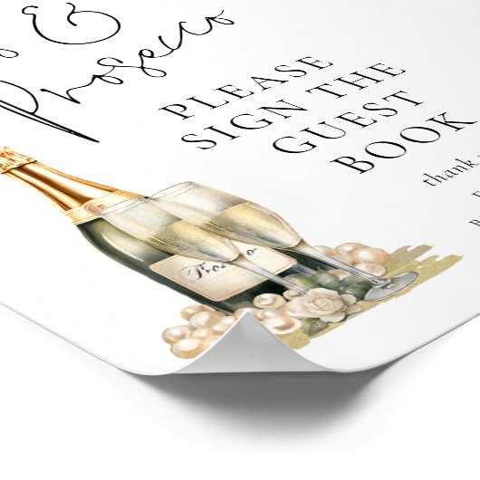 Parels Prosecco Vrijgezellenfeest Gastenboek Teken Poster (Hoek)