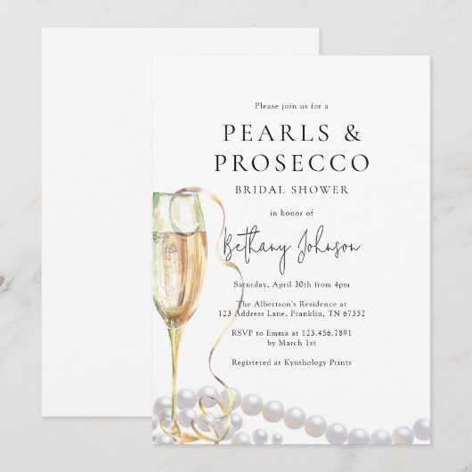 Parels & Prosecco Vrijgezellenfeest Kaart (Voorkant / Achterkant)