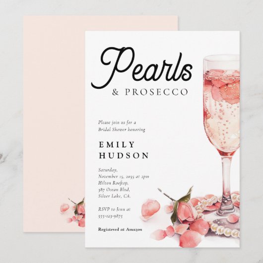 Parels & Prosecco Vrijgezellenfeest Kaart (Voorkant / Achterkant)